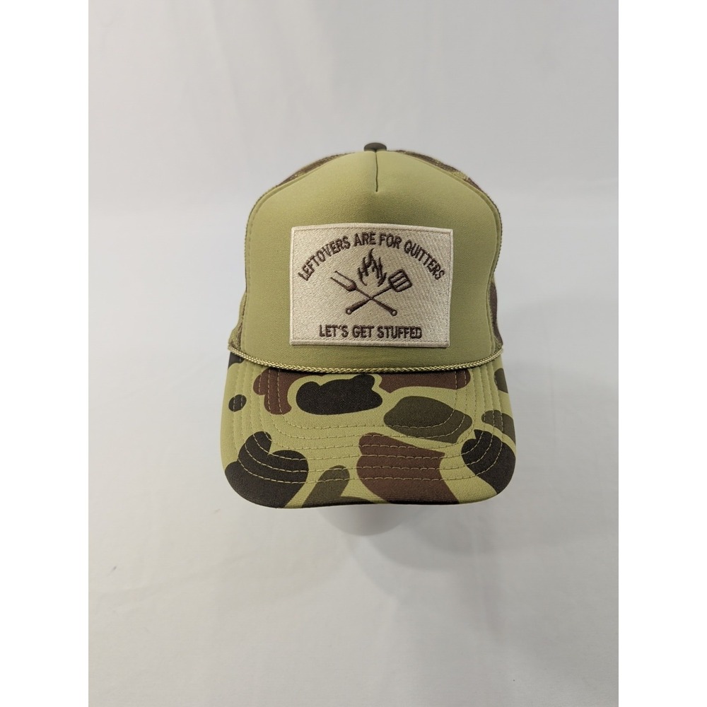Vintage Camo Trucker Hat Cap Snapback 80s 90s BBQ Funny Hunting Brown Mesh